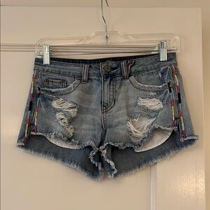 Harper Blue Jean Shorts Distressed Raw-Edge